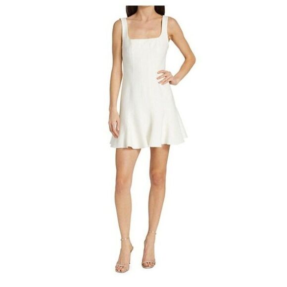 Cinq a Sept Womens Reeve Mini Dress Ivory Sz 14 Paneled Flared Hem Square Neck - Picture 1 of 7